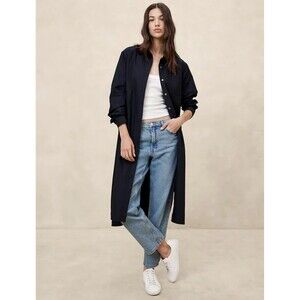 New Banana Republic ShirtDress Size XL Long Sleeve Poplin Midi Cotton Navy Blue